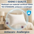 Cuscini Letto Matrimoniale, Guanciale Letto con Fodera PoliCotone, Cuscini Antiacaro Anallergico, Morbida Imbottitura in Fibra di Poliestere, Made in Italy
