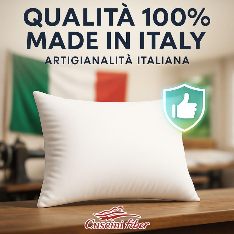 Cuscini Letto Matrimoniale, Guanciale Letto con Fodera PoliCotone, Cuscini Antiacaro Anallergico, Morbida Imbottitura in Fibra di Poliestere, Made in Italy