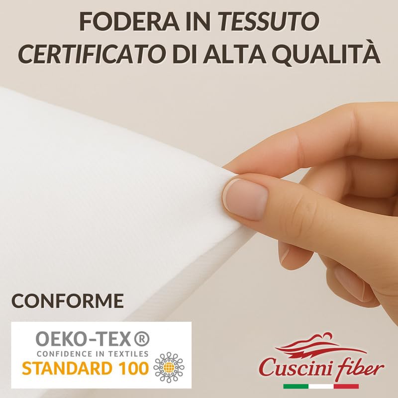 CUSCINI FIBER Set Cuscini per Divano con Fodera in Policotone Anallergici Morbidi e Soffici, Cuscino Quadrato dalle Finiture Eleganti Prodotto in Italia