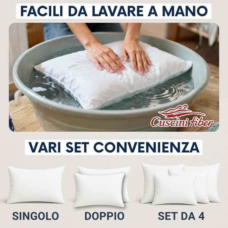 Cuscini Letto Matrimoniale, Guanciale Letto con Fodera PoliCotone, Cuscini Antiacaro Anallergico, Morbida Imbottitura in Fibra di Poliestere, Made in Italy