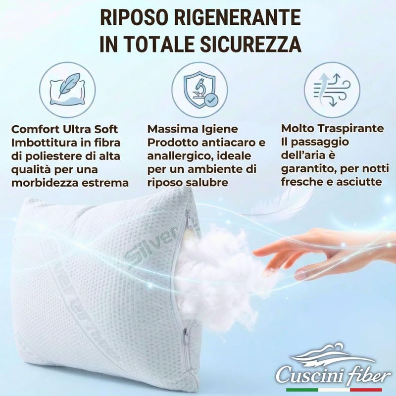 Cuscini Letto Matrimoniale Ultra Soft Imbottiti con Fibra di Poliestere Molto Morbida, il Guanciale Letto Possiede un’Altezza di 15cm REGOLABILE, Federa Anallergica con Zip 45x75cm