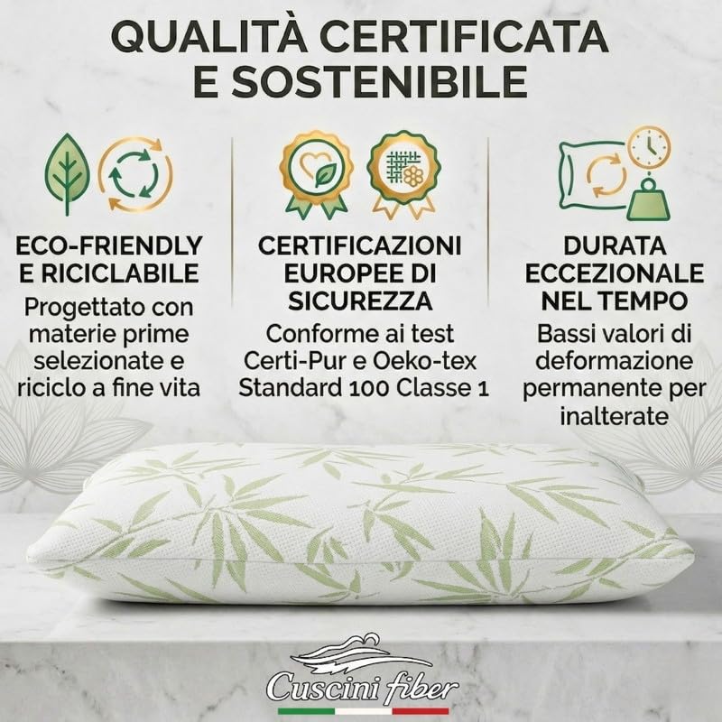 Cuscini Memory Foam WATERLILY Alto 12cm, Cuscini Letto Matrimoniale Termorgolanti ed Automodellanti con Tecnologia a Lento Ritorno, Ogni Cuscino Offre Rigidità Media su Misura