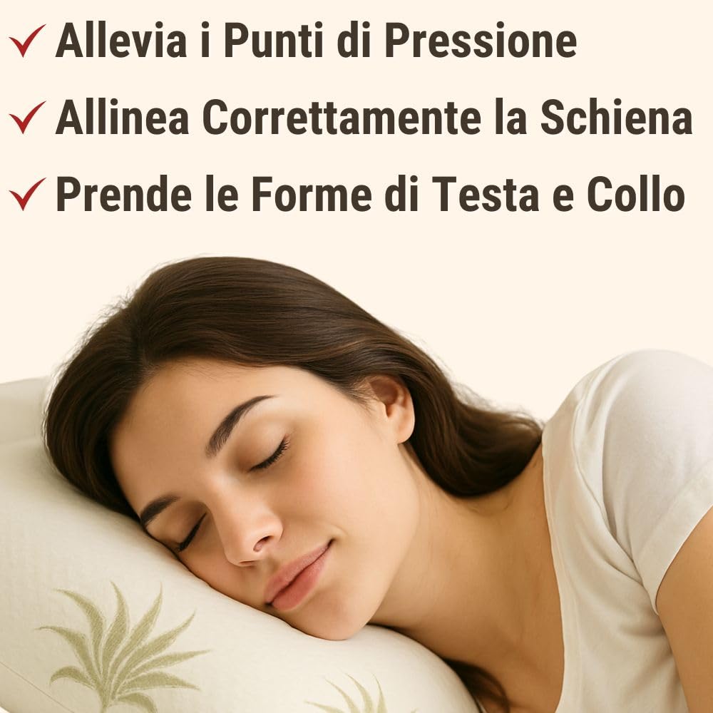 Cuscini Memory Foam Ortopedici con Fodera in Aloe Vera Sicura per la Pelle, Guanciale Letto Made in Italy, Cuscino Antiacaro Anallergico