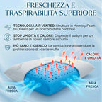 Cuscini Memory Foam Forato Traspirante e Fresco Alto 13cm, Cuscini Letto Matrimoniale con Fodera Silver Sicura per la Pelle, Guanciale Letto Antiacaro Anallergico Made in Italy