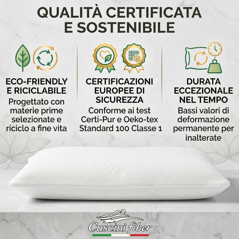 Cuscini Memory Foam WATERLILY Alto 12cm, Cuscini Letto Matrimoniale Termorgolanti ed Automodellanti con Tecnologia a Lento Ritorno, Ogni Cuscino Offre Rigidità Media su Misura