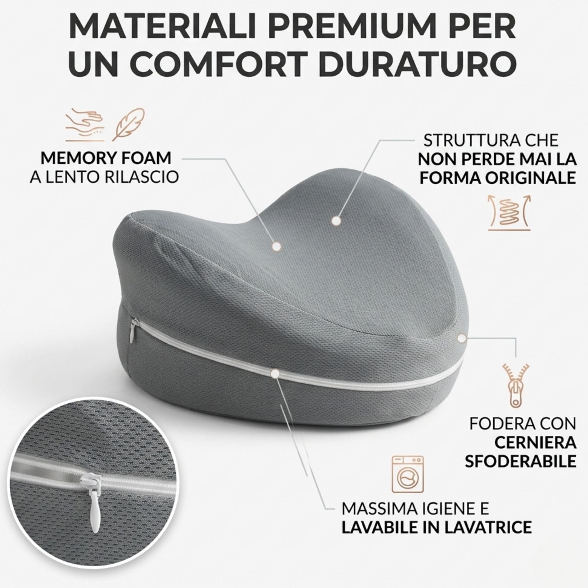 Cuscino per Gambe in Memory Foam, Cuscino per Dormire sul Fianco tra le Ginocchia in Memory a Lento Rilascio, Supporto Ergonomico si Adatta alle Tue Gambe e Fodera Sfoderabile e Lavabile