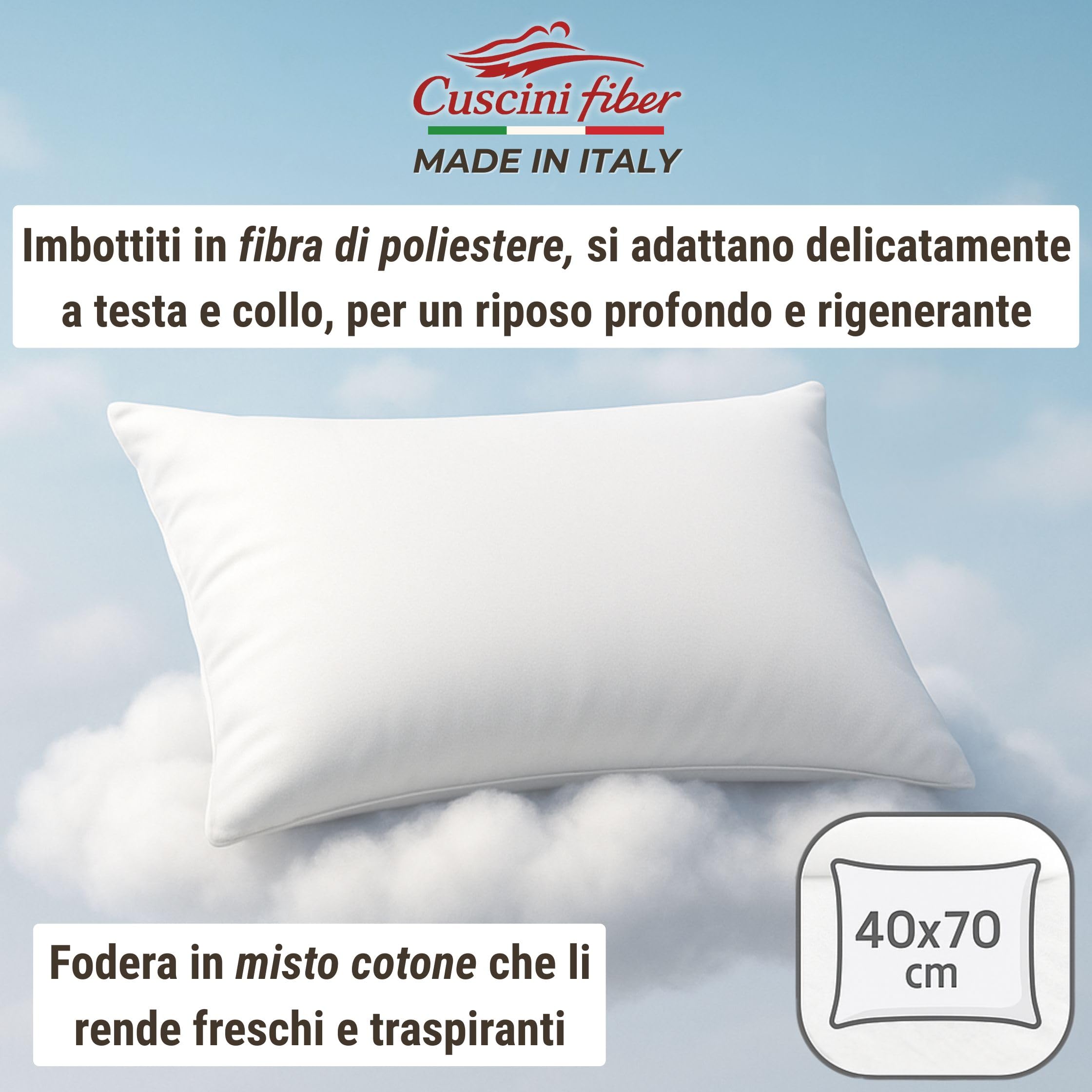 Cuscini Letto Matrimoniale, Guanciale Letto con Fodera PoliCotone, Cuscini Antiacaro Anallergico, Morbida Imbottitura in Fibra di Poliestere, Made in Italy