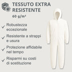 Tuta per Tagliare Erba Bianca Taglia Unica con Elastici Comoda, per Imbianchino, Tessuto 60 gr/mq Molto Resistente, Lavabile e Riutilizzabile Rispetto alle Usa e Getta, Made in Italy (Polipropilene)
