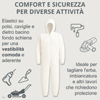 Tuta per Tagliare Erba Bianca Taglia Unica con Elastici Comoda, per Imbianchino, Tessuto 60 gr/mq Molto Resistente, Lavabile e Riutilizzabile Rispetto alle Usa e Getta, Made in Italy (Polipropilene)