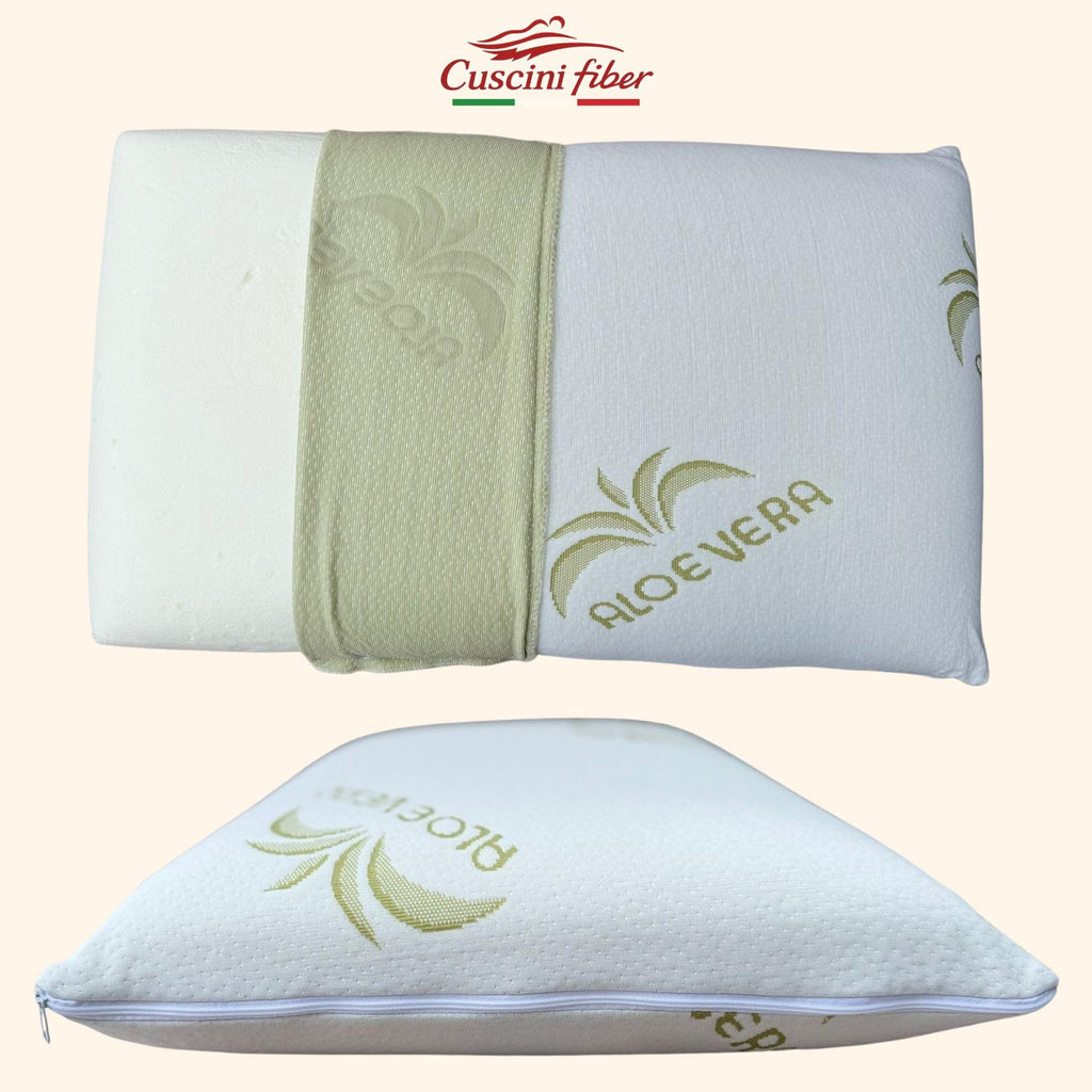 Cuscini Memory Foam Ortopedici con Fodera in Aloe Vera Sicura per la Pelle, Guanciale Letto Made in Italy, Cuscino Antiacaro Anallergico