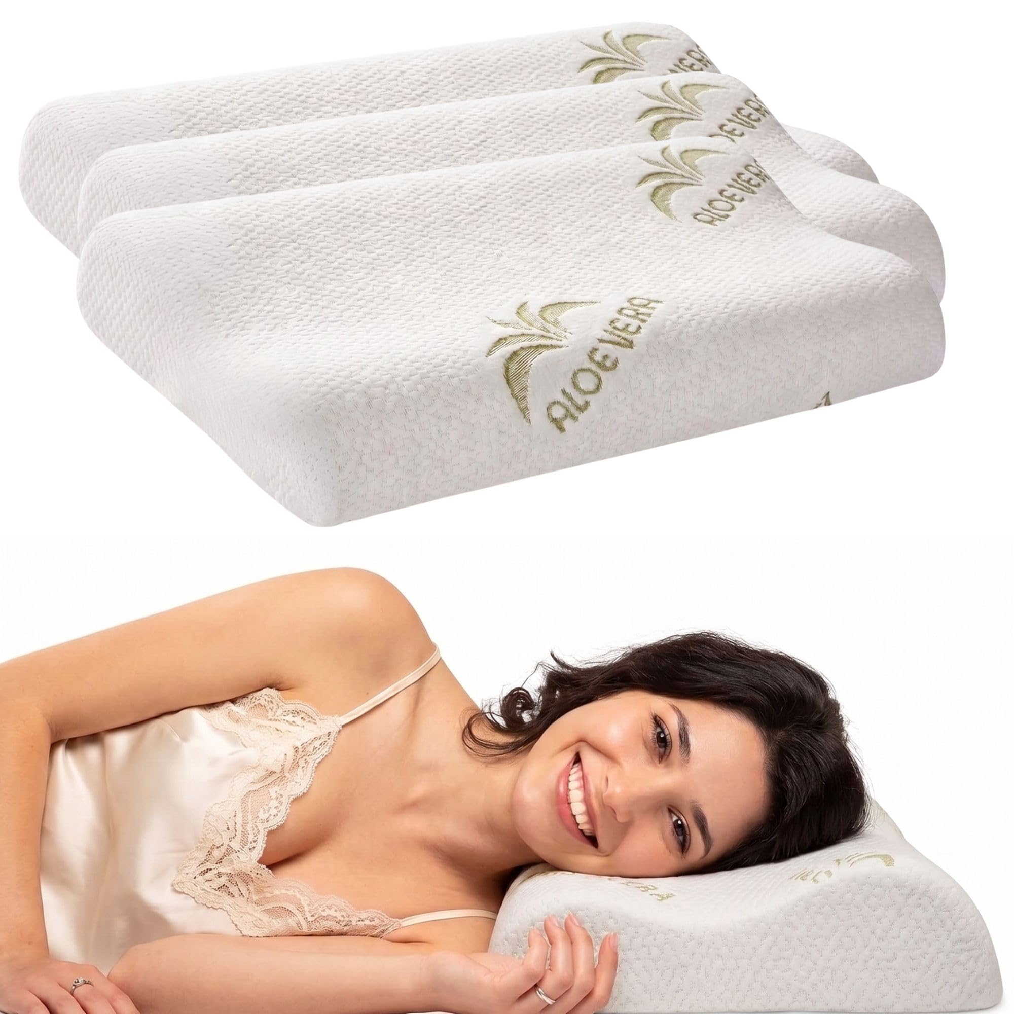 Cuscino Cervicale per Dormire in Memory Foam con Fodera Aloe, Cervicale Collo Rimedi con Tecnologia a Doppia Onda, Guanciale in Morbido Memory Foam per Supportare il Collo 40x70