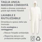 Tuta per Tagliare Erba Bianca Taglia Unica con Elastici Comoda, per Imbianchino, Tessuto 60 gr/mq Molto Resistente, Lavabile e Riutilizzabile Rispetto alle Usa e Getta, Made in Italy (Polipropilene)