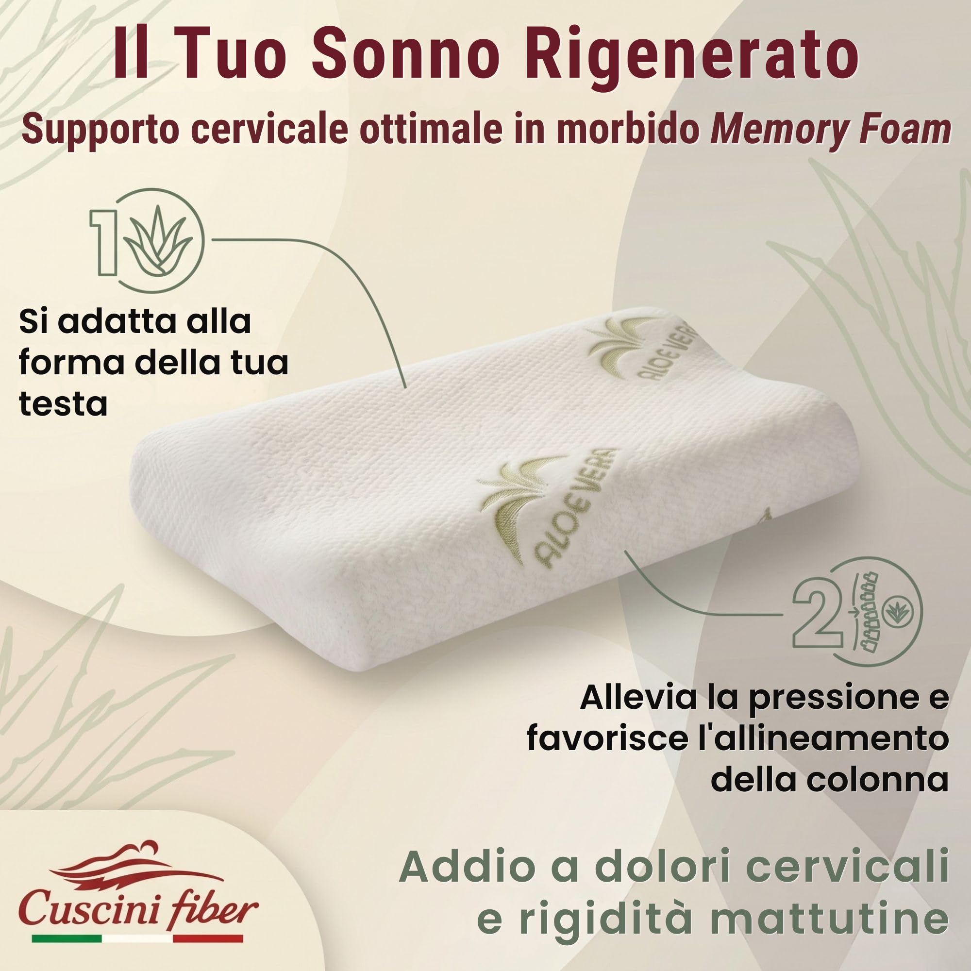 Cuscino Cervicale per Dormire in Memory Foam con Fodera Aloe, Cervicale Collo Rimedi con Tecnologia a Doppia Onda, Guanciale in Morbido Memory Foam per Supportare il Collo 40x70