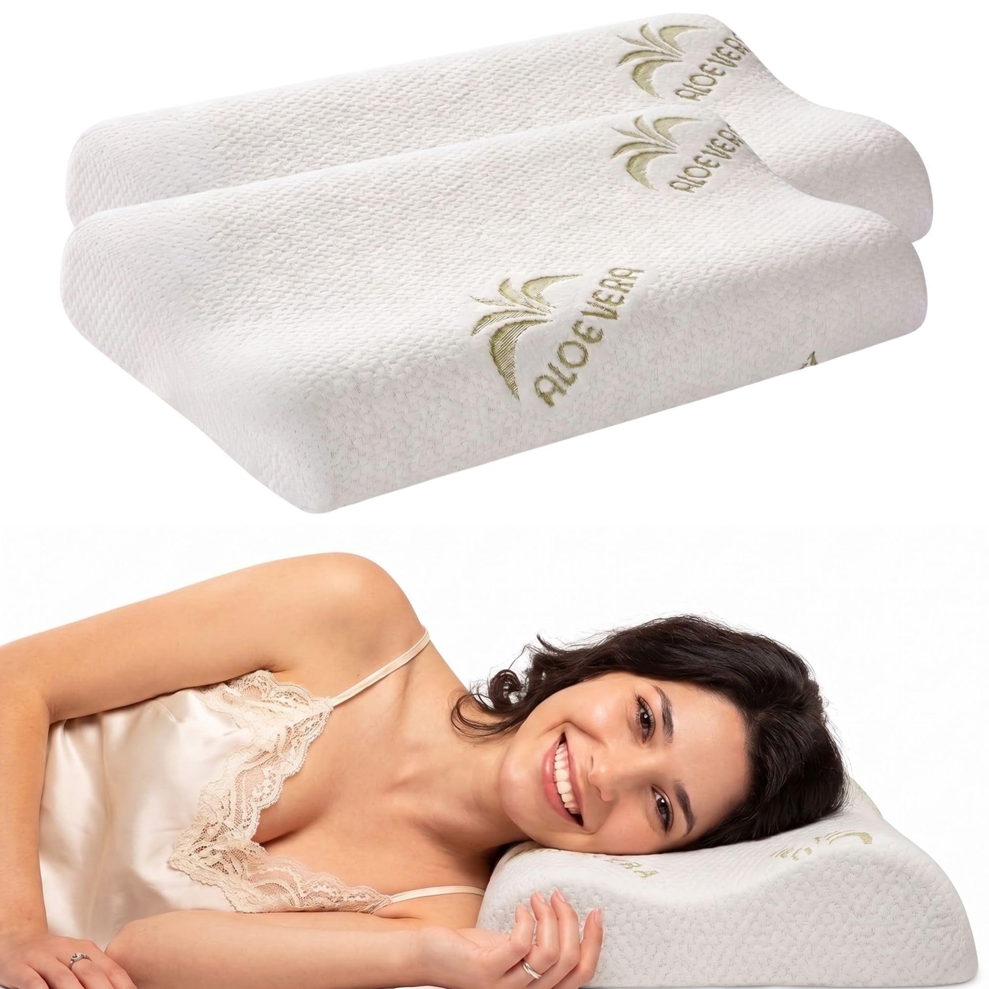 Cuscino Cervicale per Dormire in Memory Foam con Fodera Aloe, Cervicale Collo Rimedi con Tecnologia a Doppia Onda, Guanciale in Morbido Memory Foam per Supportare il Collo 40x70