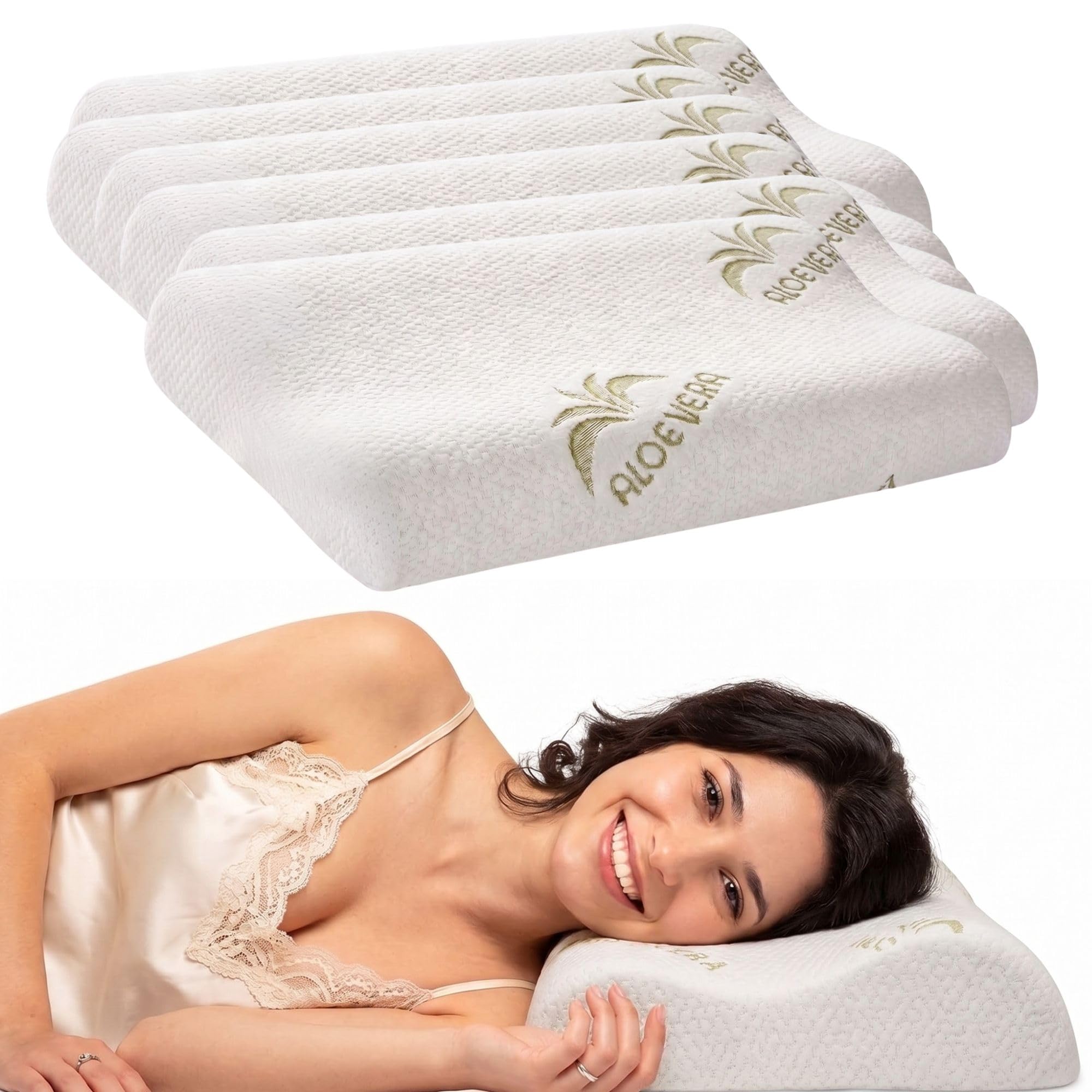 Cuscino Cervicale per Dormire in Memory Foam con Fodera Aloe, Cervicale Collo Rimedi con Tecnologia a Doppia Onda, Guanciale in Morbido Memory Foam per Supportare il Collo 40x70