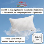 Cuscini Letto Matrimoniale 45x75cm, Guanciale Letto con Fodera Massaggiante Soft, Cuscini Antiacaro Anallergico, Morbida Imbottitura in Fibra di Poliestere Made in Italy