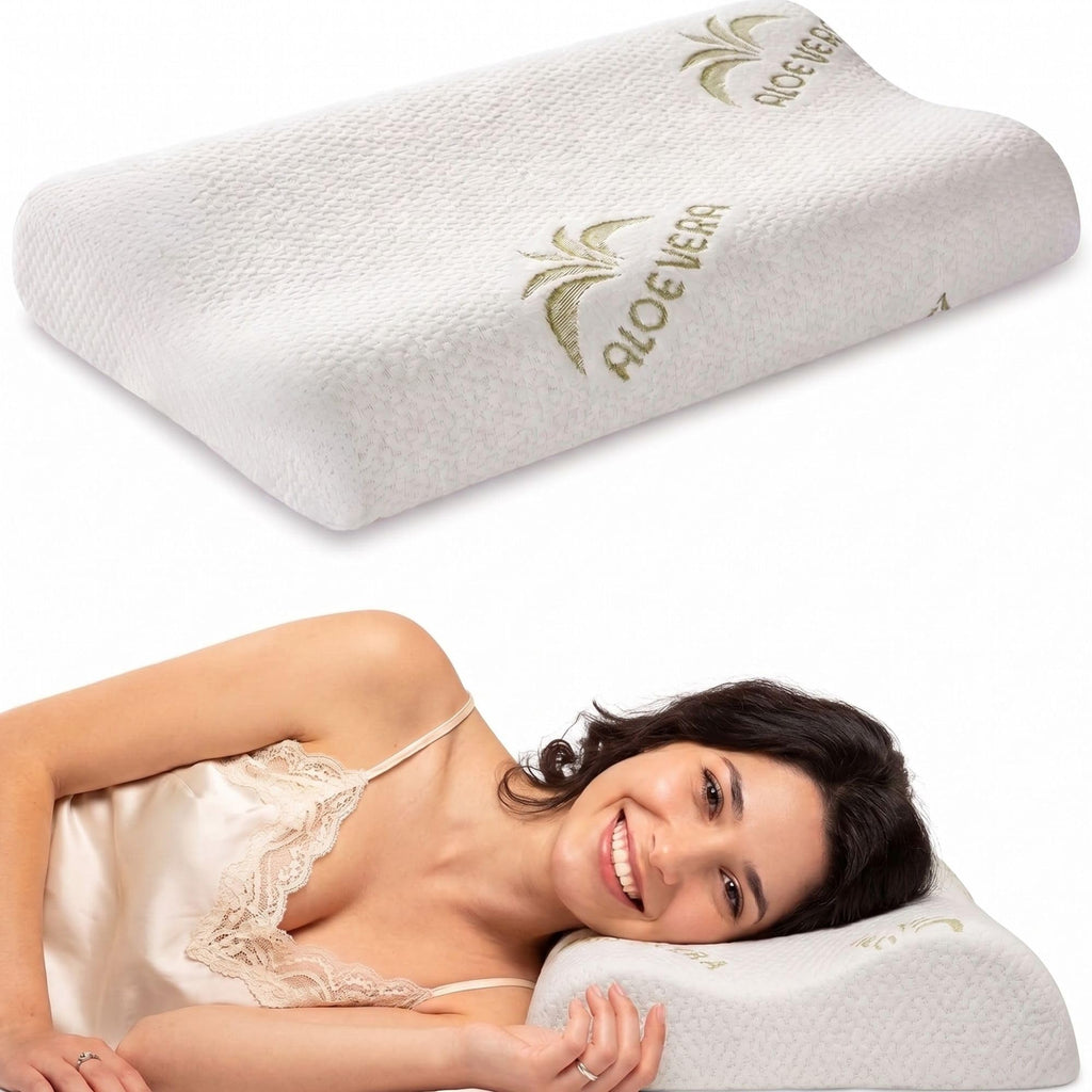 Cuscino Cervicale per Dormire in Memory Foam con Fodera Aloe, Cervicale Collo Rimedi con Tecnologia a Doppia Onda, Guanciale in Morbido Memory Foam per Supportare il Collo 40x70