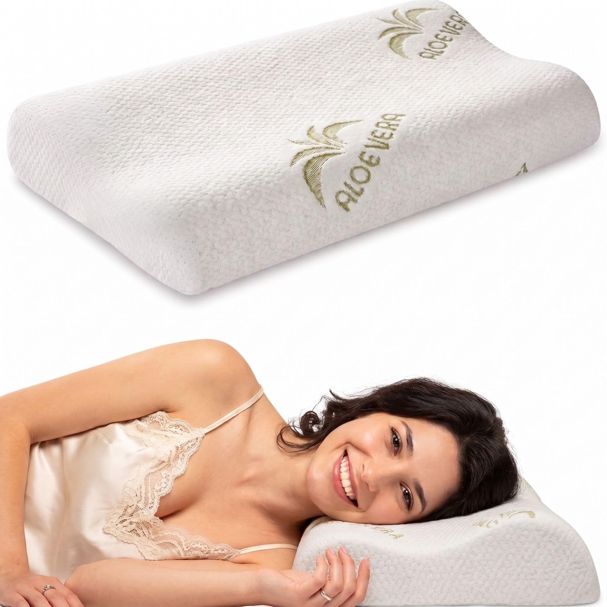 Cuscino Cervicale per Dormire in Memory Foam con Fodera Aloe, Cervicale Collo Rimedi con Tecnologia a Doppia Onda, Guanciale in Morbido Memory Foam per Supportare il Collo 40x70