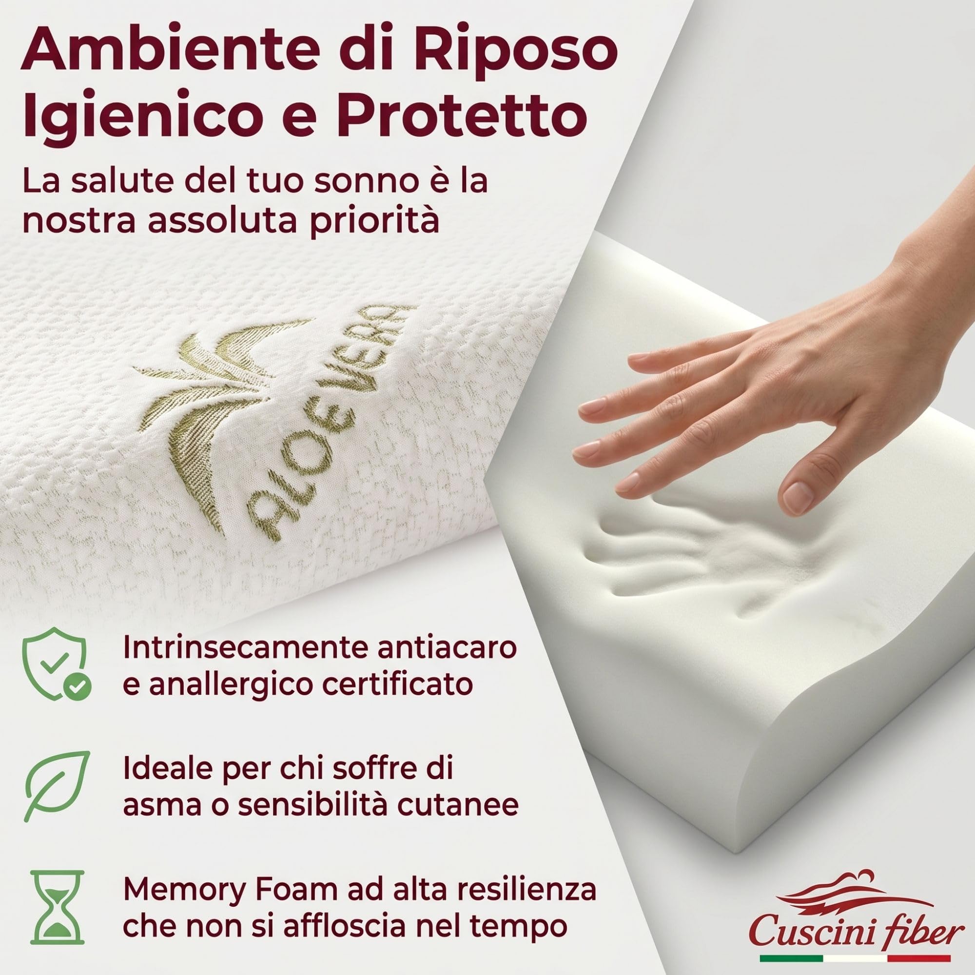 Cuscino Cervicale per Dormire in Memory Foam con Fodera Aloe, Cervicale Collo Rimedi con Tecnologia a Doppia Onda, Guanciale in Morbido Memory Foam per Supportare il Collo 40x70