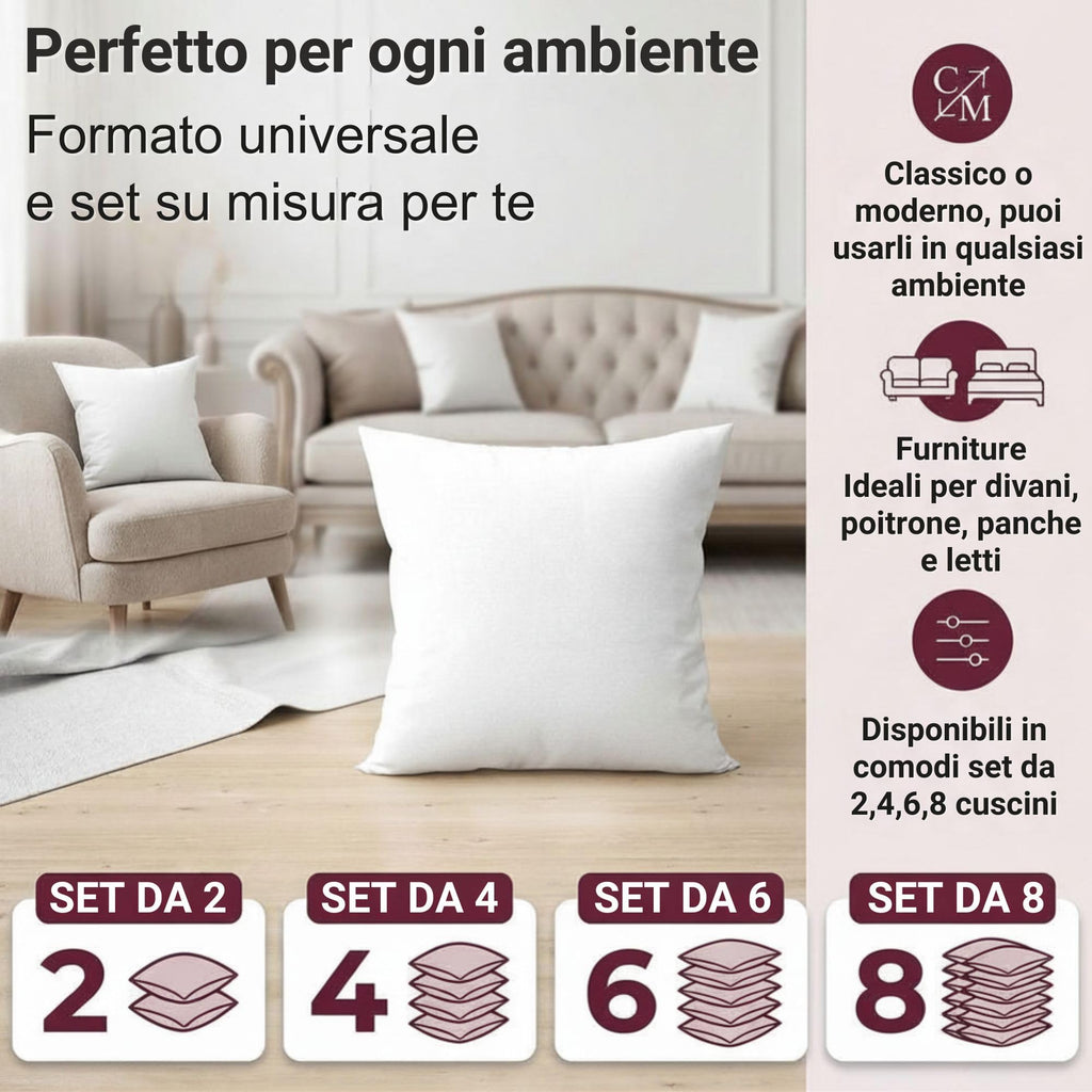 Set Imbottiture Cuscini bianchi 50x50 cm Made in Italy