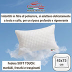 Cuscini Letto Matrimoniale 45x75cm, Guanciale Letto con Fodera Massaggiante Soft, Cuscini Antiacaro Anallergico, Morbida Imbottitura in Fibra di Poliestere Made in Italy