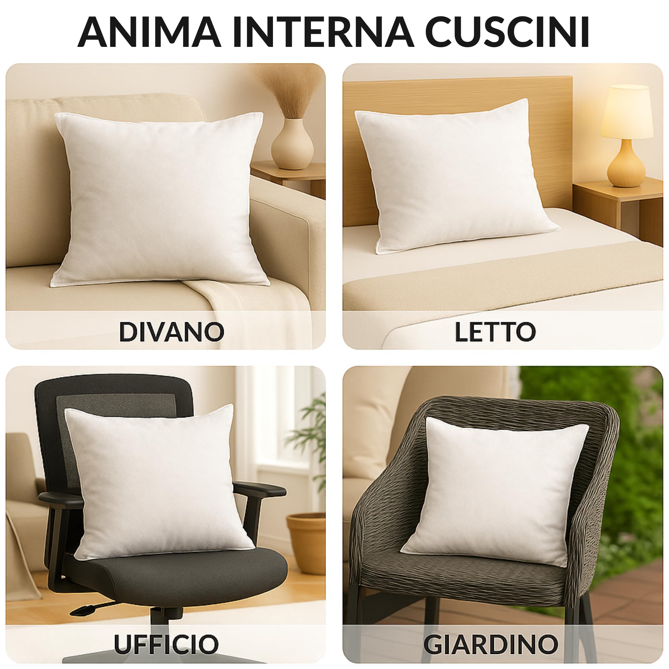 Set 4 imbottitura Cuscini 45x45 cm, Morbida Made in Italy Cuscini Fiber
