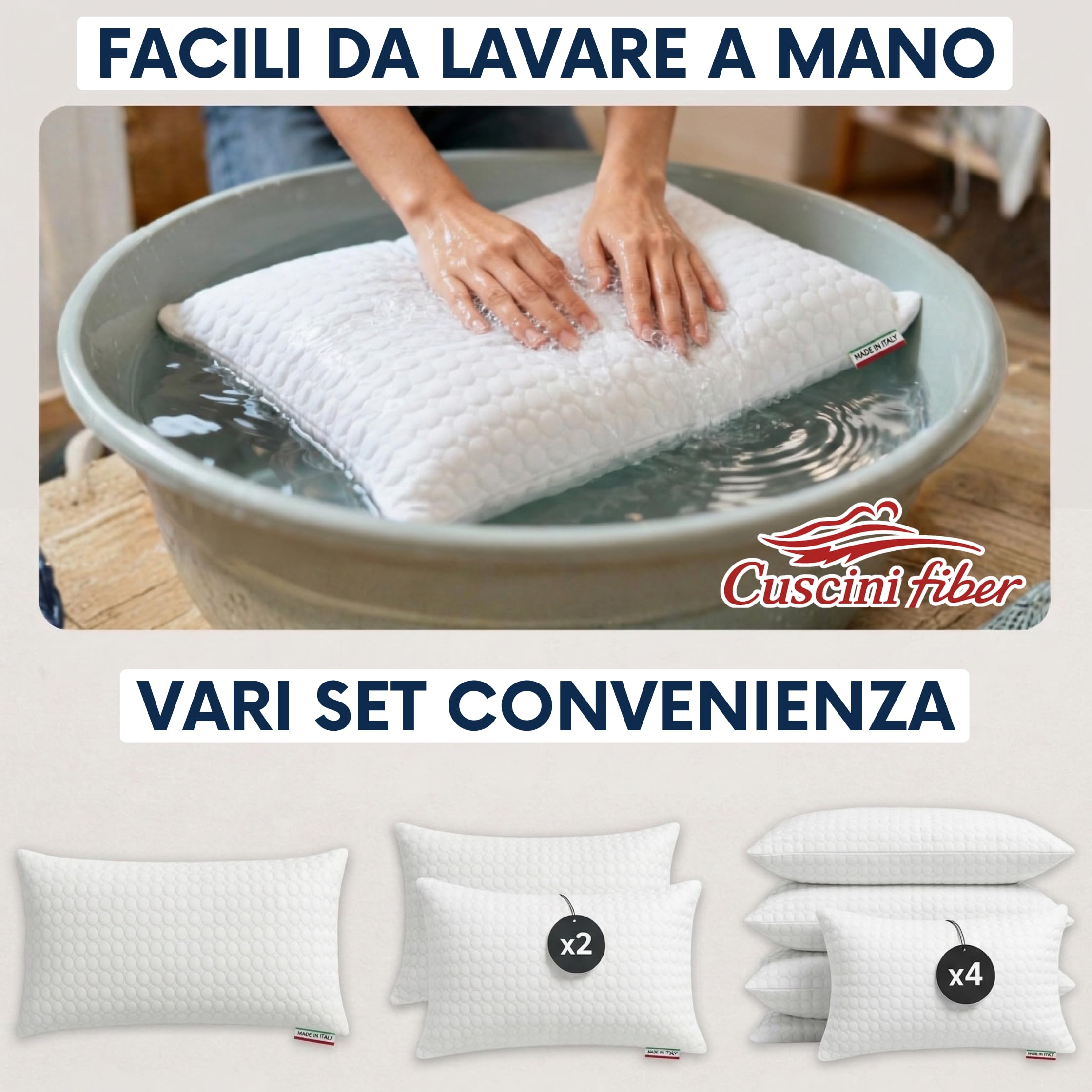 Cuscini Letto Matrimoniale 45x75cm, Guanciale Letto con Fodera Massaggiante Soft, Cuscini Antiacaro Anallergico, Morbida Imbottitura in Fibra di Poliestere Made in Italy