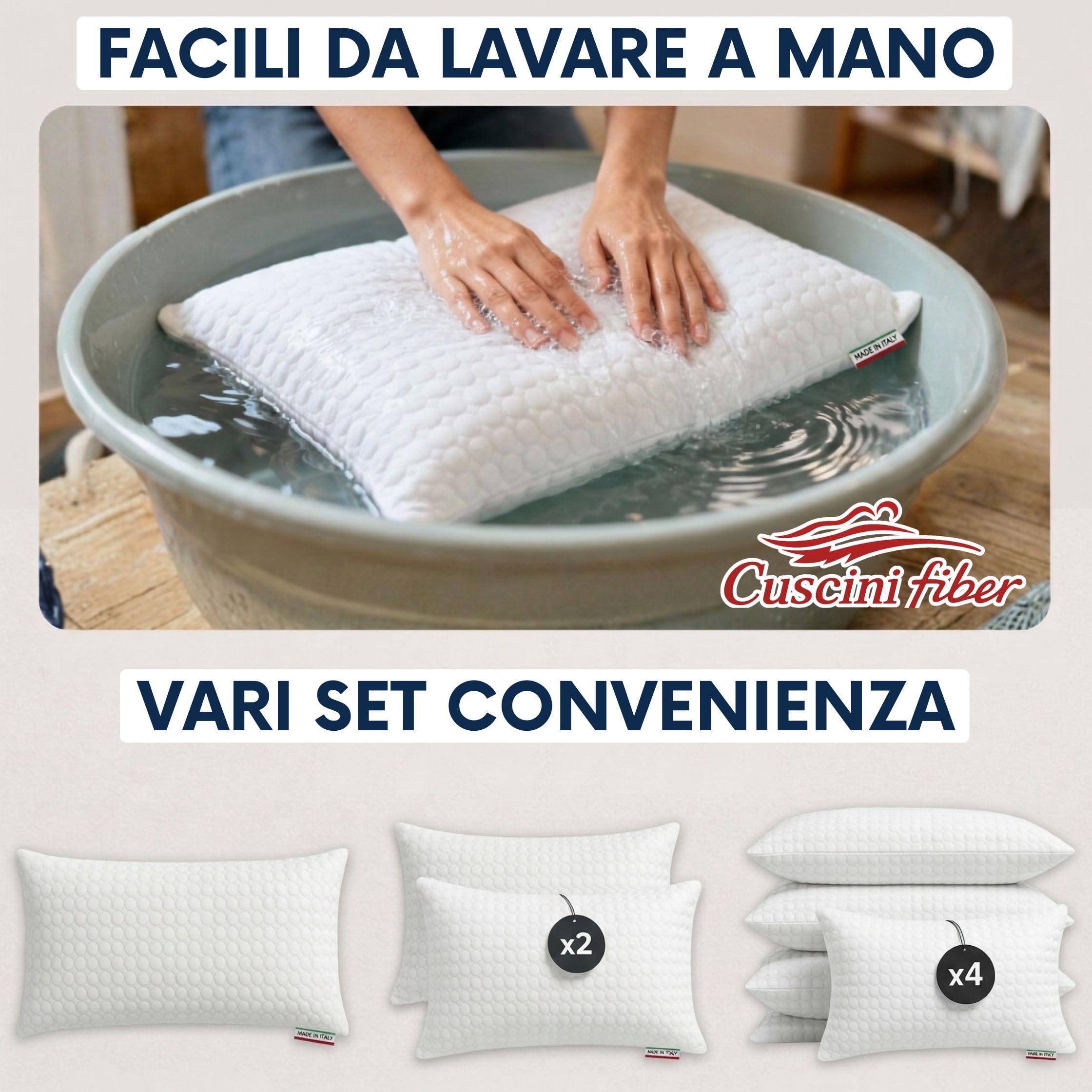 Cuscini Letto Matrimoniale 45x75cm, Guanciale Letto con Fodera Massaggiante Soft, Cuscini Antiacaro Anallergico, Morbida Imbottitura in Fibra di Poliestere Made in Italy
