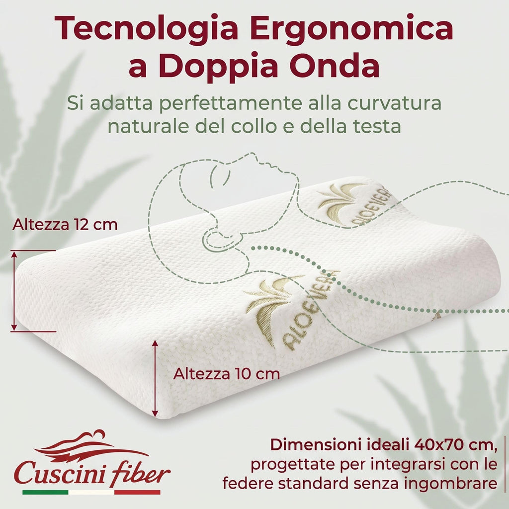 Cuscino Cervicale per Dormire in Memory Foam con Fodera Aloe, Cervicale Collo Rimedi con Tecnologia a Doppia Onda, Guanciale in Morbido Memory Foam per Supportare il Collo 40x70