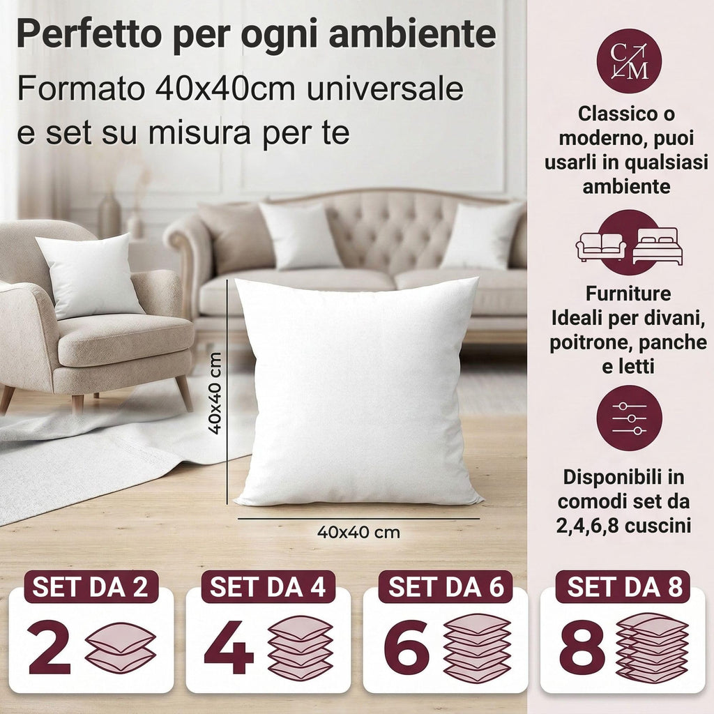 Set Imbottiture Cuscini bianchi 40 x 40 cm Made in Italy